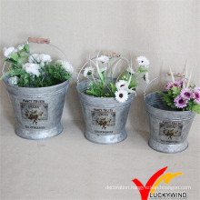 Set of 3 Water Bucket Flower Arrange Vintage Galvanized Antique Buckets